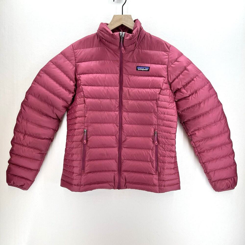 Patagonia Women's Down Sweater Jacket Puffer Coat Full Zip Pink Size Small Warm